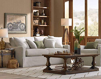Surveyor Modern Tripod Floor Lamp Cherry Wood Beige Linen Drum Shade For Living Room Reading Bedroom Office Brown
