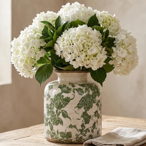 Vintage Chinoiserie Ceramic Vase, Ice Cracked Flower Vases, Hand-Painted Green Botanical Design for Living Room, Bookshelf, Office, Floral Antique Rustic Style Home Decor, 6.2 Inch (Green2-6.2in) - color: Green2-6.2in
