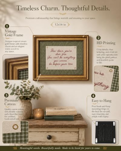 Vintage Gold Framed Wall Art, Slow Down You're Doing Fine Quote, 12x16 in - color: green, size: 16"L x 12"W