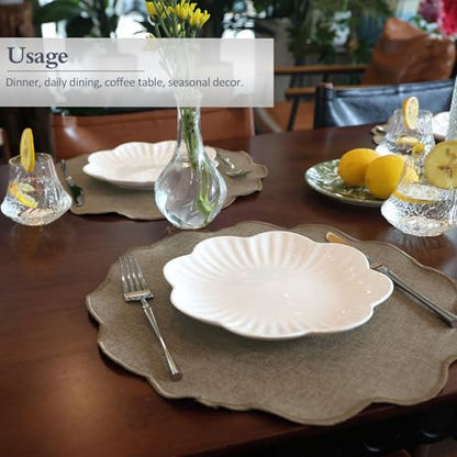 AHHFSMEI Round Scalloped Placemats Set of 6 15 Inch Faux Linen - color: Brown
