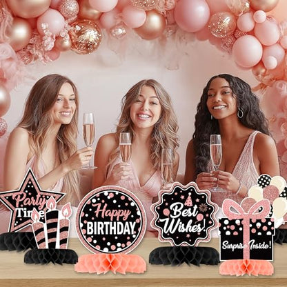 12 Pcs Birthday Table Decorations Glitter Rose Gold Black Birthday Decor - style: Rose Gold Black