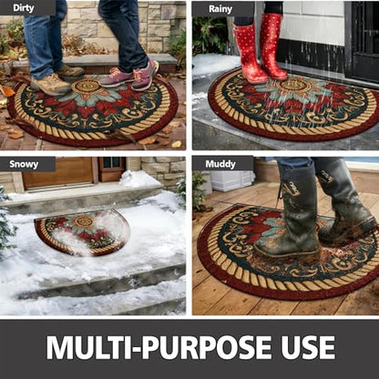Half Round Door Mat 24"x36", Non-Slip Indoor Entryway Rug, Washable - color: Multicolor-4