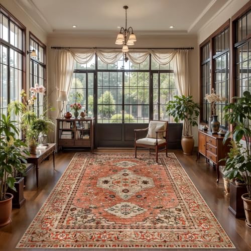 Tangsoo Boho 4x6 Area Rug for Living Room, Washable Non Slip Rug Terracotta - color: Terracotta/Tan, size: 4' X 6' (Rectangular)