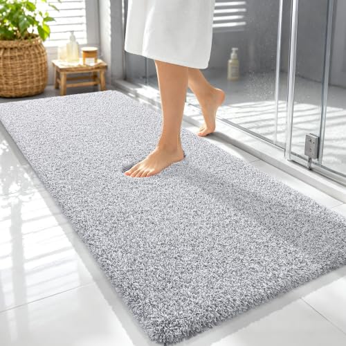 OLANLY Microfiber Bathroom Rugs 59x24, Quick Dry Bath Mat, Grey and White - color: Grey and White, size: 59" X 24"