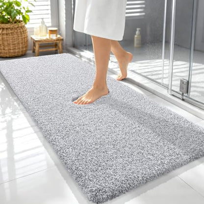 OLANLY Microfiber Bathroom Rugs 59x24, Quick Dry Bath Mat, Grey and White - color: Grey and White, size: 59" X 24"