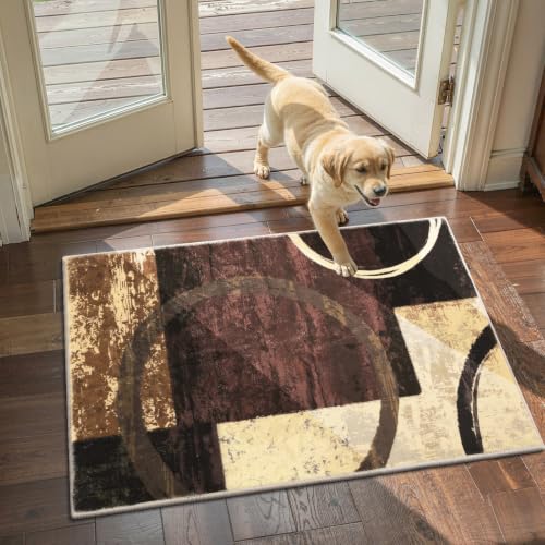 Yamaziot 2x3 Washable Modern Abstract Area Rug Non-Slip Entryway Rug - color: Brown, size: 2x3ft