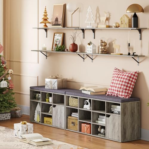 DINZI LVJ Long Wall Shelves, 47.3Inch Wooden Floating Shelves with Brackets - color: Grey Wash, size: 47.3 Inch