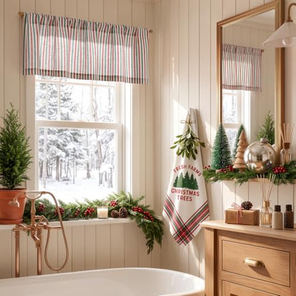 jinchan Linen Boxter Stripe Valances for Window 16 inch,Xmas Green, 1 Panel - color: Boxter Stripe | Xmas Green on Linen, size: 50"W x 16"L (Pack of 1)