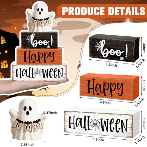 Yousoontic 4 Pcs Halloween Wooden Block Sign, Rustic Farmhouse Decor - style: Halloween Spider