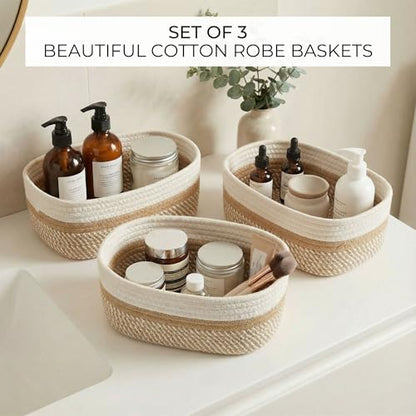 Beautiful Storage Basket Set of 3 - Sturdy Rope Baskets for Shelves - color: Beige-Brown