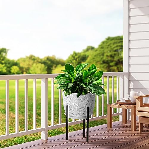 UOUZ 12inch Large Plant Pot, Modern Plastic Planter with High Driange Holes and Saucer for Indoor Outdoor Garden Plants and Flowers, White Speckles - color: White Speckles