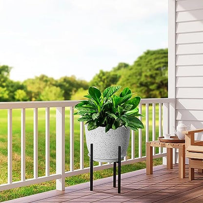 UOUZ 12inch Large Plant Pot, Modern Plastic Planter with High Driange Holes and Saucer for Indoor Outdoor Garden Plants and Flowers, White Speckles - color: White Speckles