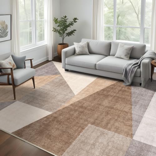 8x10 Washable Area Rug for Living Room - Non-Slip Geometric Rugs Tan Beige - color: Tan Beige, size: 8' x 10' (Rectangular)