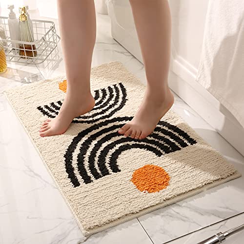 Boho Bathroom Rugs Non-Slip Abstract Bath Rugs Microfiber Cute Mat Black Washable for Tube/Washbasin/Toilet (Beige-Music, 20"X32") - color: Beige-music, size: 1'8" x 2'8" (Oblong)