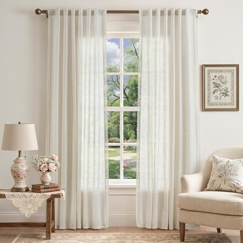 jinchan Beige Linen Curtains with Laced Trim Back Tab 50x 72 Inch 2 Panels - color: Laced Beige, size: 50"W x 72"L (Pack of 2)