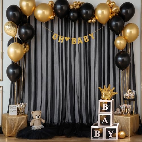 Black Backdrop Curtain Sheer Tulle Backdrop Curtain for Birthday Party Baby Shower Wedding Black Drapes for Backdrop for Photo Booth Photography Background Decorations 2 Panels 5ft X 10 ft - color: Black, size: 10FT X 10FT(2 Panels W5ft X H10ft)