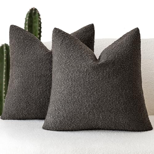 Foindtower Decorative Textured Boucle Throw Pillow Covers 16x16 Dark Brown - color: Dark Coffee, size: 16" x 16" (Pack of 2)