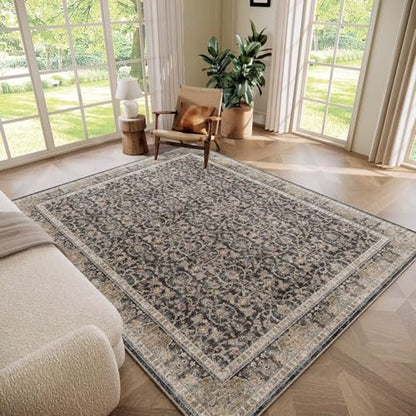 Washable 6x9 Area Rugs for Living Room Bedroom, Charcoal/Taupe - color: Charcoal/Taupe, size: 6' x 9' (Rectangular)