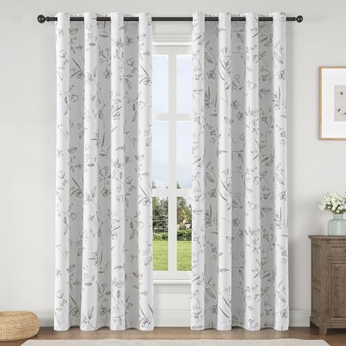ChrisDowa 100% Grey Blackout Floral Curtains 72 Inches Long 2 Panels - color: Grey, size: 52"W x 72"L (Pack of 2)