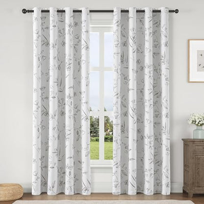 ChrisDowa 100% Grey Blackout Floral Curtains 72 Inches Long 2 Panels - color: Grey, size: 52"W x 72"L (Pack of 2)