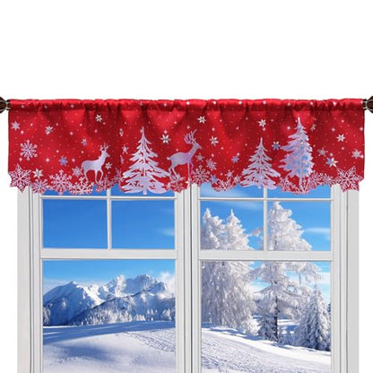 Grelucgo Embroidered Rod Pocket Reindeer Kitchen Window Curtains Valance 58×14 Inches for Christmas Holidays (Reindeer) - color: Reindeer
