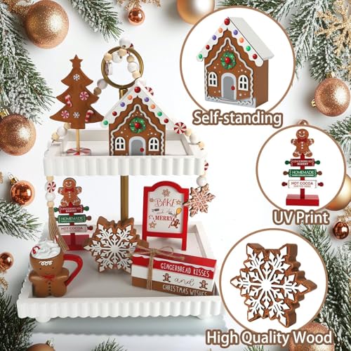 Gingerbread Christmas Decorations 8 PCS Tiered Tray Decor Set - color: Gingerbread Xmas