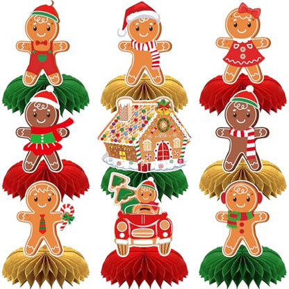 Gingerbread Centerpieces for Tables, 9Pcs Christmas Table Decorations - style: Christmas