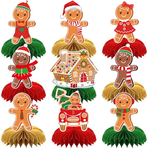 Gingerbread Centerpieces for Tables, 9Pcs Christmas Table Decorations - style: Christmas