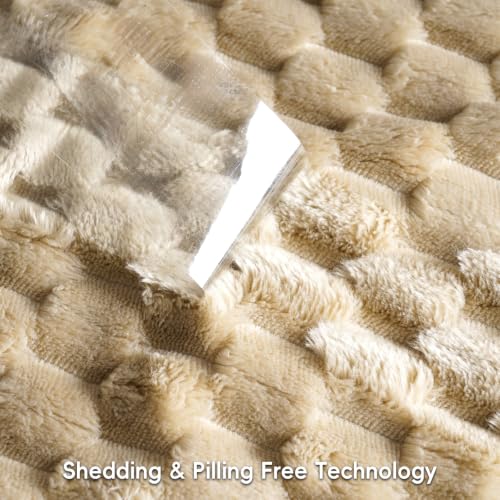 PHF Soft Cozy Fleece Blanket Queen Size, 340GSM Lightweight Warmth, Khaki - color: Khaki, size: Queen(90"x90")