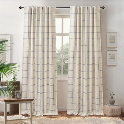 DriftAway 100% Blackout Plaid Curtains 84 Inches Long 2 Panels Navy Blue - color: Navy Blue, size: 52"W x 84"L (Pack of 2)