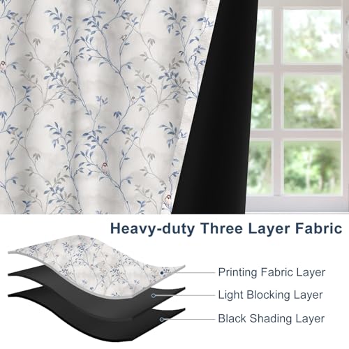 Blue & Gray Botanical Thermal Blackout Curtains 84 Inch Length 2 Panels Set - color: Delicate Foliage