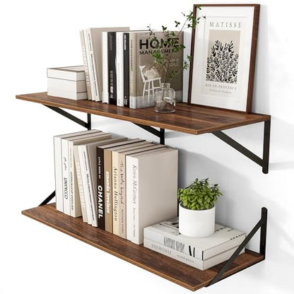 Heimlove 32W x 12D Deep Floating Shelves Set of 2 Walnut - color: Walnut With Black Metal Bracket, size: 32Wx12Dx5.8H
