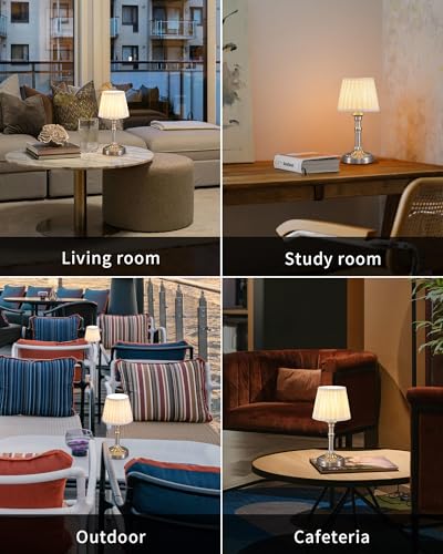 KDG Nickel Cordless Table Lamps Set of 2, Beige Fabric Shade Desk Lamp - color: Nickel + Beige Fabric Lampshde (2 Pack)