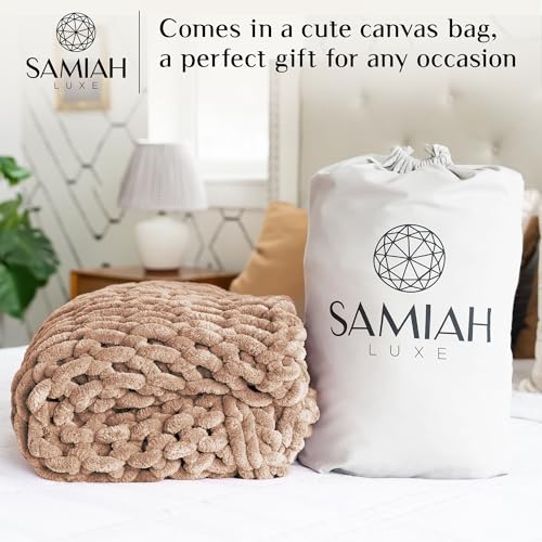 SAMIAH LUXE Chunky Knit Throw Blanket 50x70 in, 8 lb Sandstone Brown - color: Sandstone, size: 50x70in