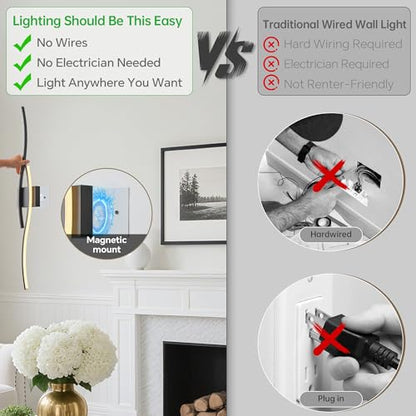 Wireless Wall Sconces Set of Two, Dimmable, 3CCT, Up to 65H Runtime - color: Black, size: 31.5 inches (2 Pack)
