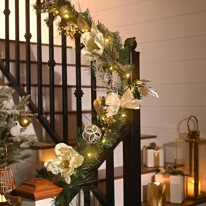 Valery Madelyn 6 Feet Christmas Garland with Lights White Gold Magnolia - color: White Gold, size: 6 feet