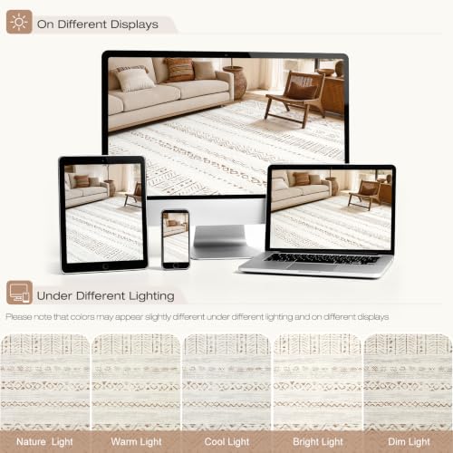 cotiled 10x10 Area Rugs Washable Boho Living Room Rug Brown/Cream - color: Light Brown/Cream, size: 10' x 10' (Square)