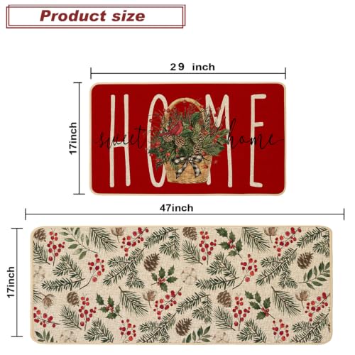 Baccessor Red Christmas Kitchen Rugs Winter Set of 2 17x29 and 17x47 Inch - color: Red Home Sweet Home