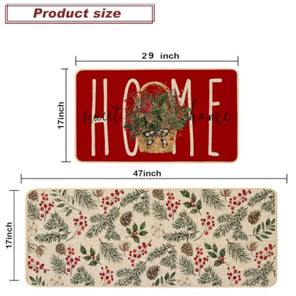Baccessor Red Christmas Kitchen Rugs Winter Set of 2 17x29 and 17x47 Inch - color: Red Home Sweet Home