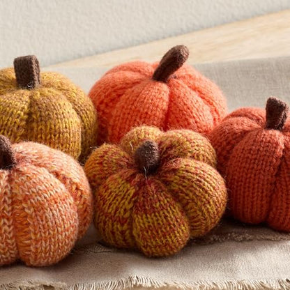 Set of 5 Mini Knit Pumpkins, Sunset Orange Gold Rust (Sunset 2.5 Inch Set) - color: Sunset Set 5