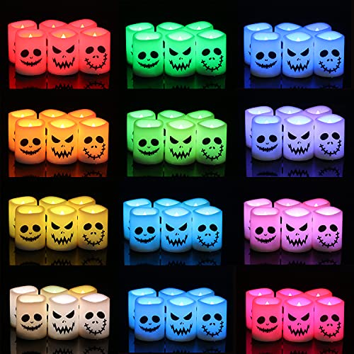 GenSwin Halloween Flameless Votive Candles Color Changing with Remote Timer - color: 6-Ghost Face