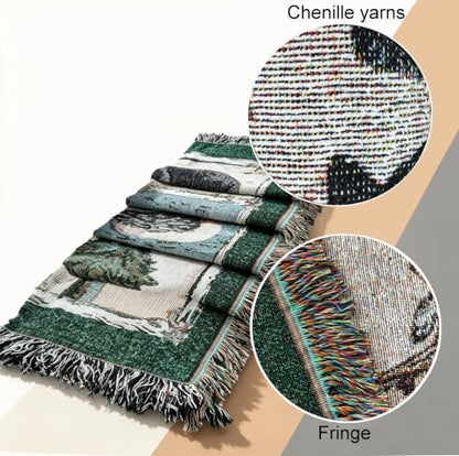 Moose Bear Lodge Woven Tapestry Throw Blanket 50"x60" - color: Moose