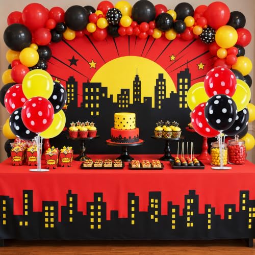 TONIFUL 4 Set Black Red Yellow Polka Balloon Stand Centerpieces for Table - color: Black Red Yellow Polka