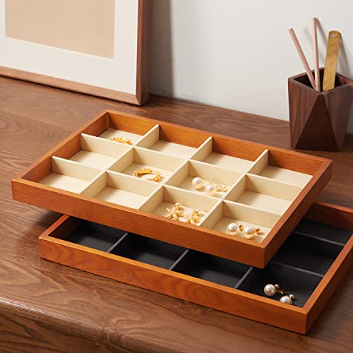 Oirlv Solid Wood Jewelry Tray,Jewelry Drawer Organizer,12 Grid - color: Grey 12 grid tray