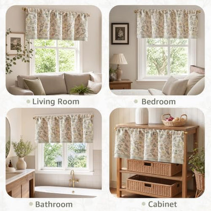 jinchan Maia Floral Linen Double Layer Valance 18 Inch 1 Panel Pink - color: Maia Pink on Linen, size: 50"W x 18"L (Pack of 1)