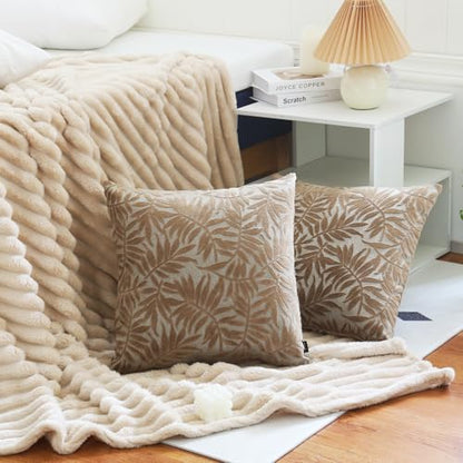 HPUK Leaf Pattern Throw Pillow Covers 18x18 Inch, Cut Velvet, Set of 2 - color: Leaves-brown