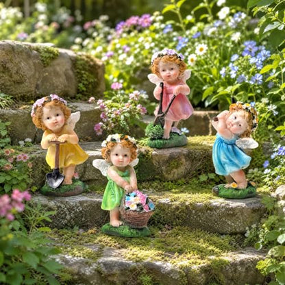XJar Garden Fairy Figurine, Hand Painted Resin Yard Decor Statue - color: Flower Fairy Gardener-green