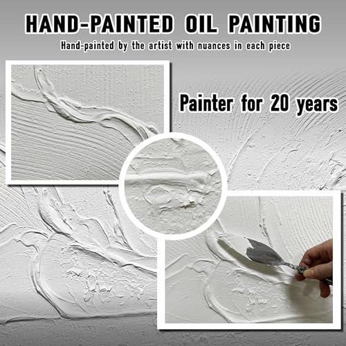 THRLVEART Abstract Canvas Wall Art For Kitchen Minimalist Hand Painted Wall Art For Bedroom White Wall Decor For Living Room Size 20 x 40 Inch - color: White, size: 40"L x 20"W