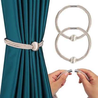 BEL AVENIR Magnetic Curtain Tiebacks, Boho Farmhouse Curtain Tie Backs - color: Beige