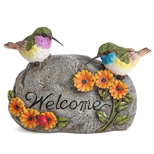 Hummingbird Garden Statue,Bird Welcome Sign Outdoor Decor for Yard Porch - color: Gray